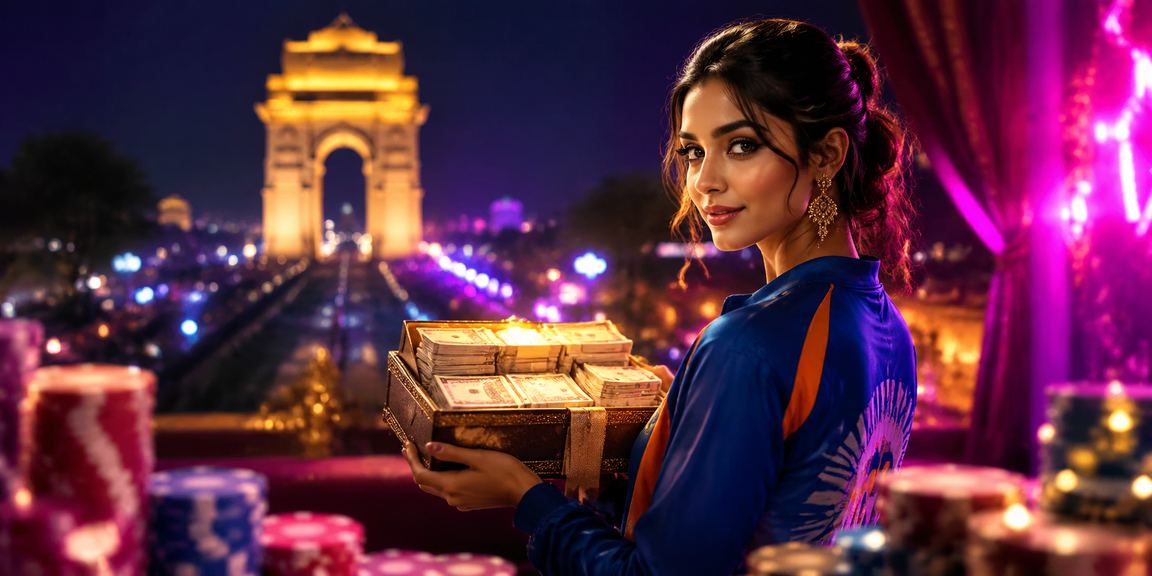 Delhi India Gate backdrop with live casino online play