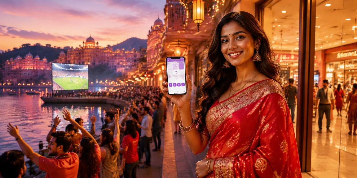 Woman in Jaipur placing cricket bets on mobile with UPI