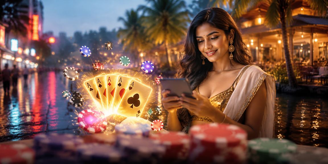 Neon-lit rummy and teen patti gaming session in Kerala